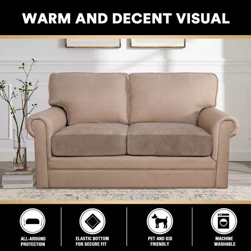 PrinceDeco Velvet Stretch Couch Cushion Cover Soft Cushion Slipcover for Chair Cushion Furniture Protector Seat Cushion Sofa Cover (Width Up to 29.5", Taupe) - Image 3
